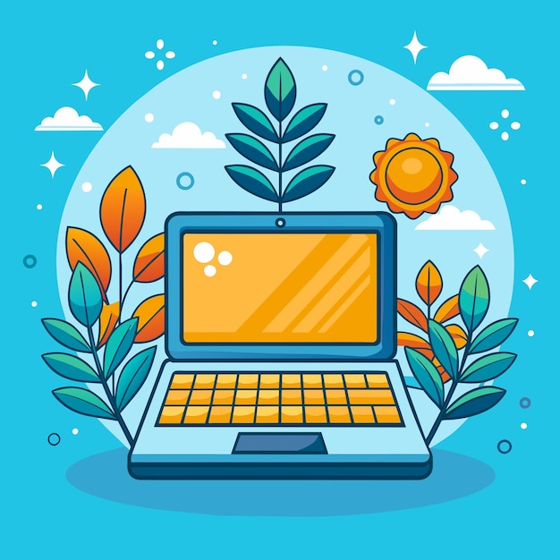 Laptop illustration with flowers