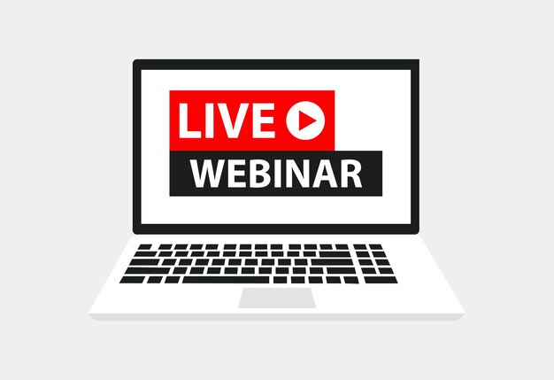 Laptop Live webinar play online button