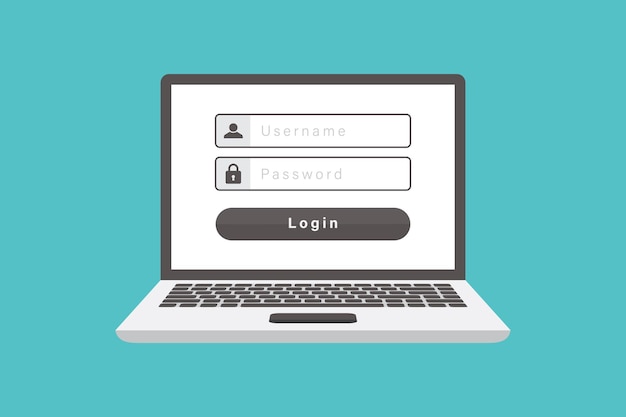 Laptop login account illustration laptop and enter personal account flat design illustration