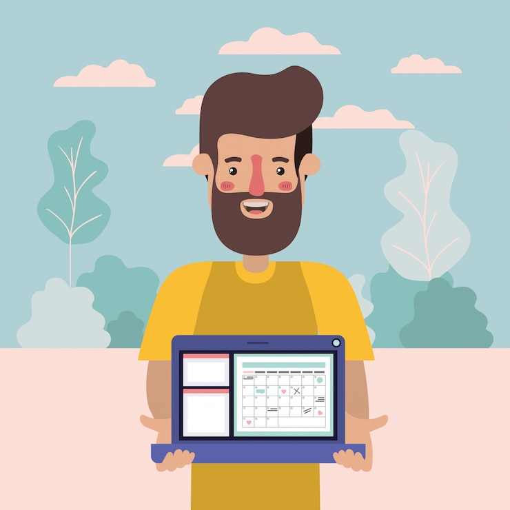 Vector laptop and man character 