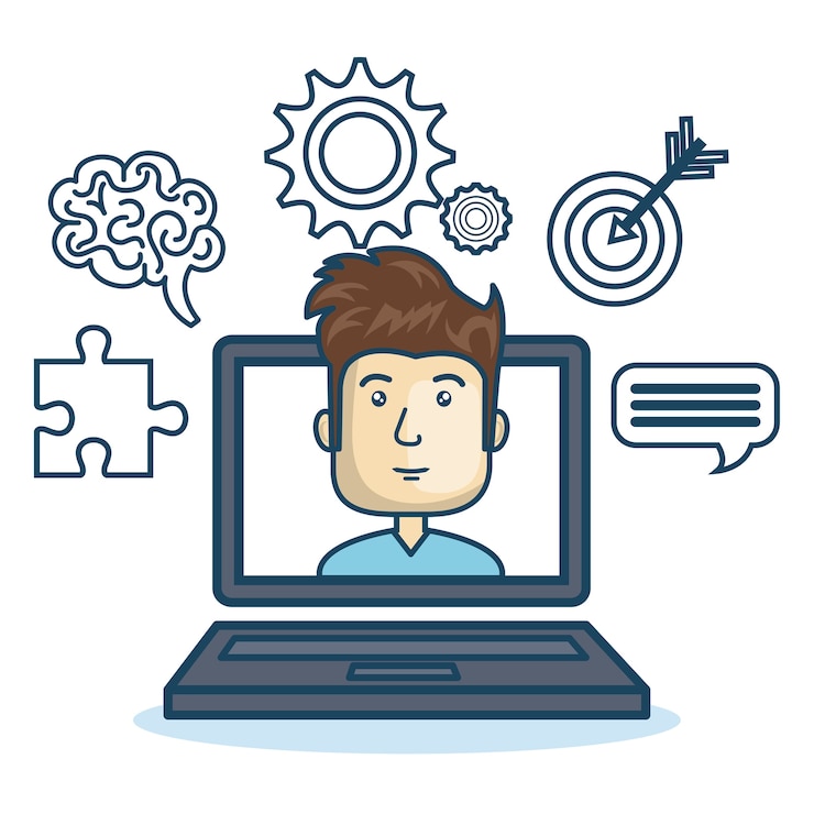 Vector laptop man education online concept 