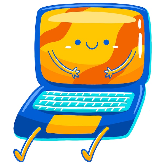 Laptop Mascot Character in Flat Cartoon Style