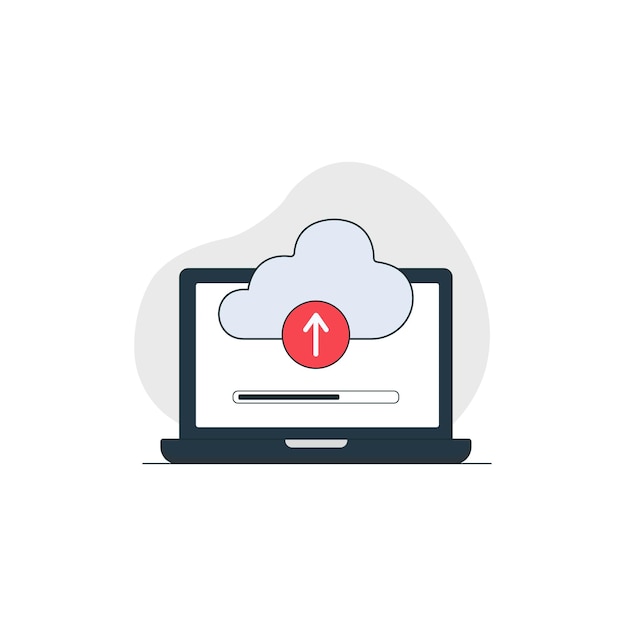 Laptop met cloudopslag Vector illustratie Cloud Data Uploading Concept Design