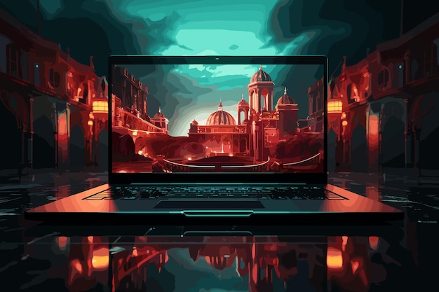 Laptop met cybertechnologie ontwerp 3D illustratie