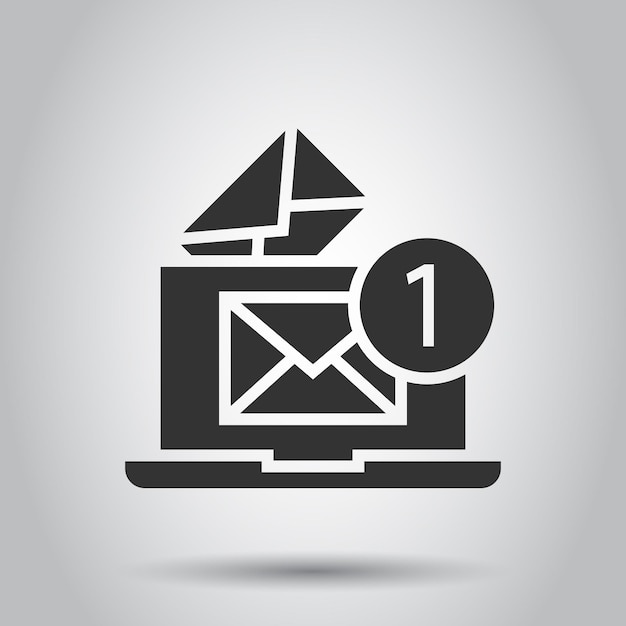 Vector laptop met e-mail-icon in platte stijl mail-melding vector illustratie op witte geïsoleerde achtergrond envelope met bericht bedrijfsconcept