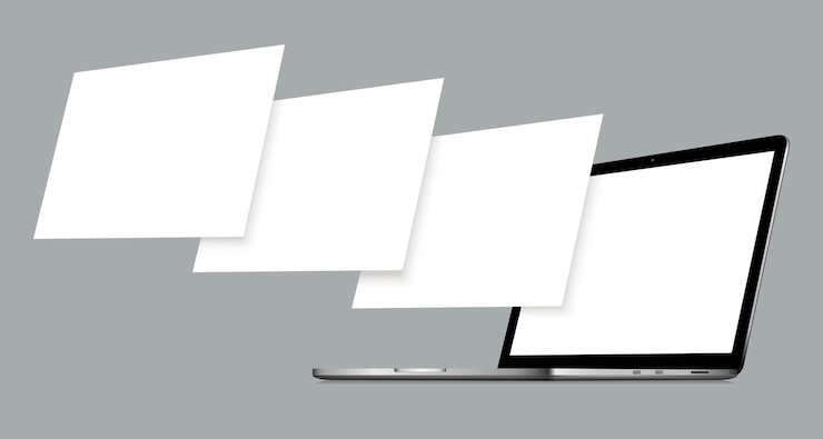 Vector laptop met leeg scherm en lege framework-webpagina's