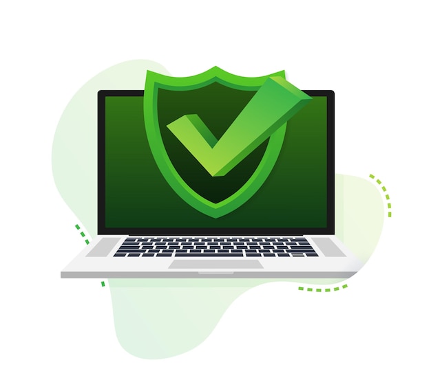 Laptop met vinkje of vinkje in bellenpatroon Goedgekeurde keuze