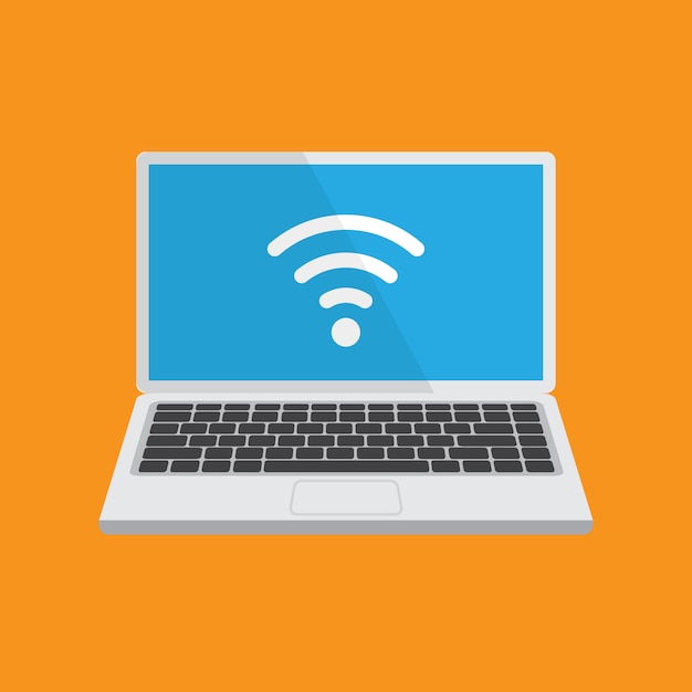 Laptop met wifi signaal op een scherm. computerscherm sjabloon. Geïsoleerd. Wi-Fi-concept.