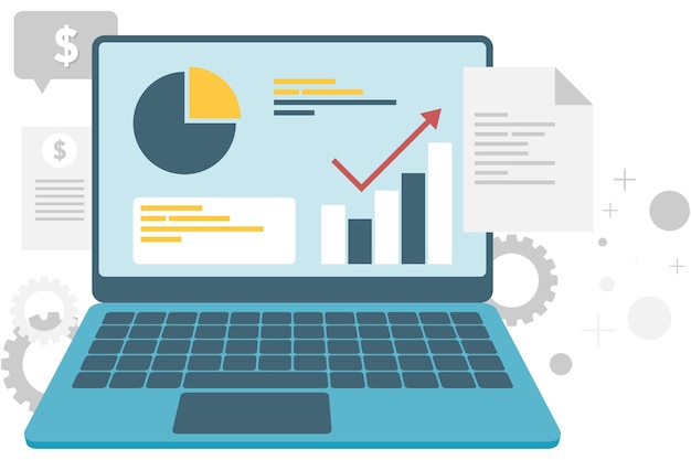 Vector laptop monitor displays infographics