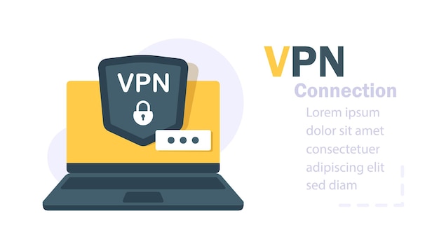 Il monitor del laptop mostra la connessione vpn software di sicurezza della rete privata virtuale per computer