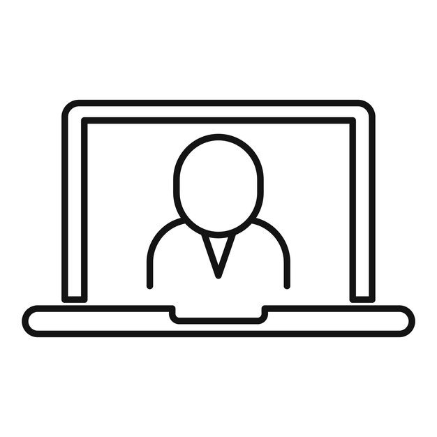 ラップトップ オフィス ビデオ通話アイコン白い背景で隔離の web デザインの概要ラップトップ オフィス ビデオ通話ベクトル アイコン