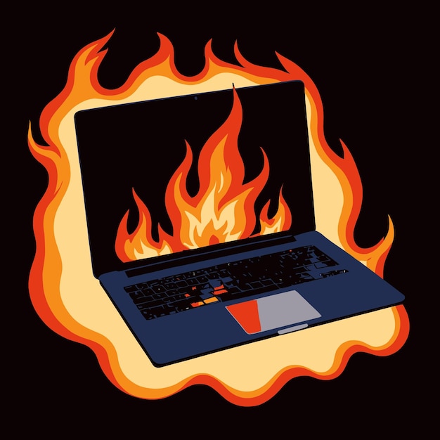 컴퓨터 과열과 고장 터 일러스트레이션을 나타내는 노트북 화재