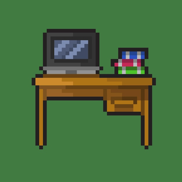 Laptop op tafel met pixelkunststijl