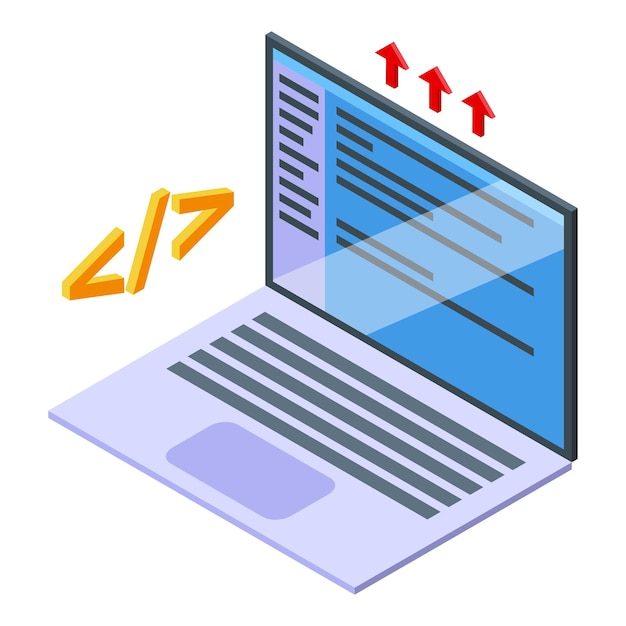 Vector laptop performance management icon isometric vector company report monitor data