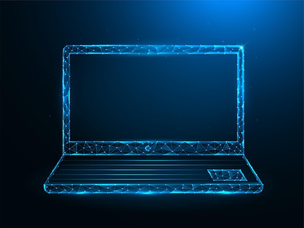 Laptop poly art. Notebook polygonal  illustrations on a blue background.