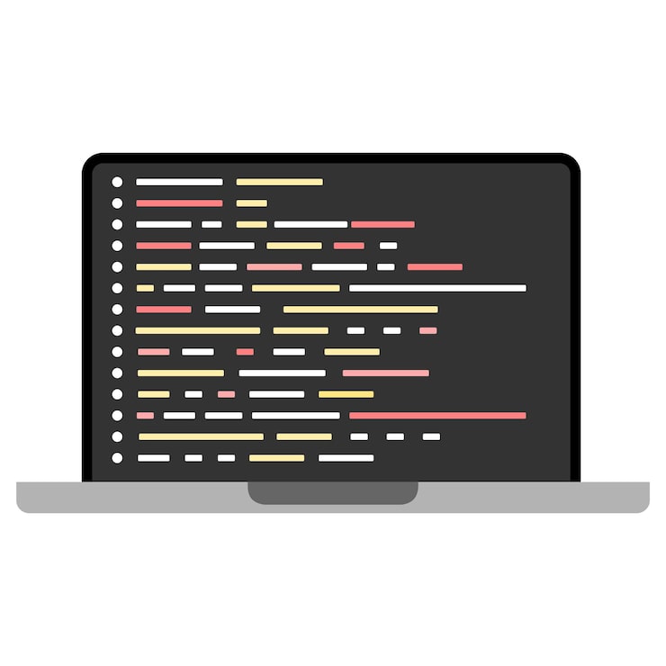 Vector laptop and program code development web coding concept coding screen