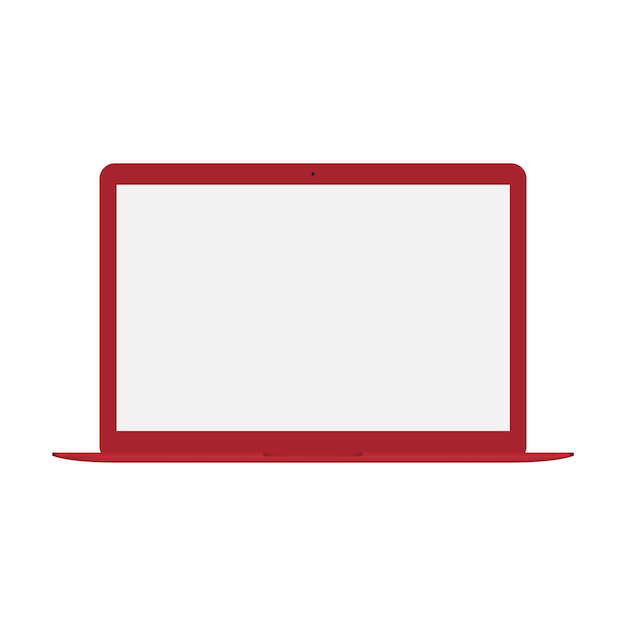 Vector laptop red color with blank screen isolated on white background.