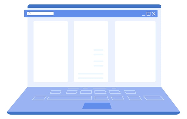벡터 빈 창 프레임 컴퓨터 앱 템플릿이 있는 노트북 화면
