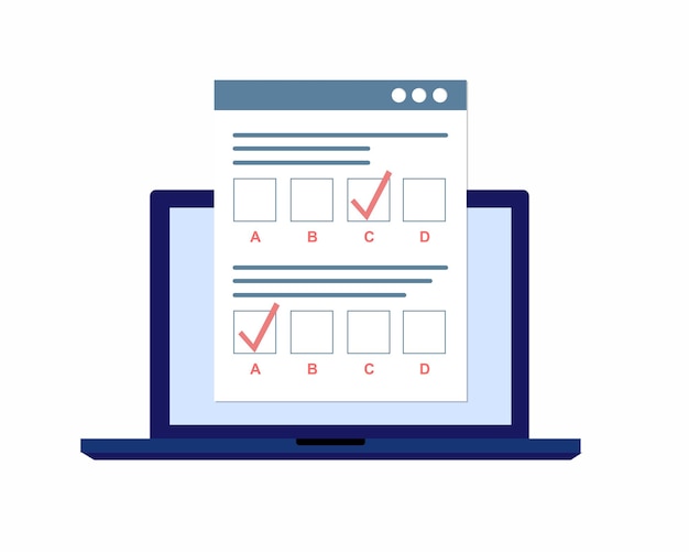 Laptop screen with checklist form for exam Online surveys form on the computer screen