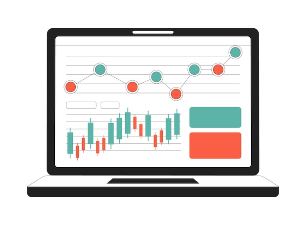 laptop screen with diagram and charts monochrome flat vector object editable black and white thin line icon on white background simple cartoon clip art spot illustration for web graphic design