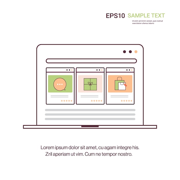 Экран ноутбука с иконками интернет-магазинов электронная коммерция умная покупка концепция копирование пространства