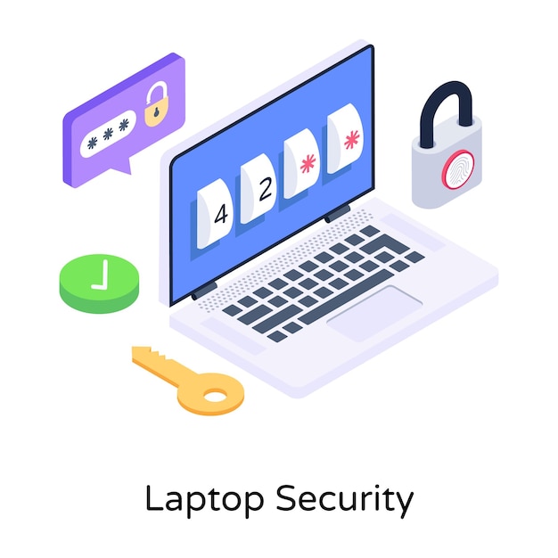 Laptop security attractive isometric illustration