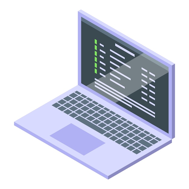 laptop showing programming code on screen isometric view
