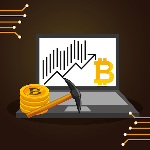 Laptop stack bitcoins profitto delle statistiche economiche