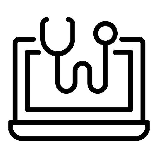 Laptop stethoscope icon Outline laptop stethoscope vector icon for web design isolated on white background