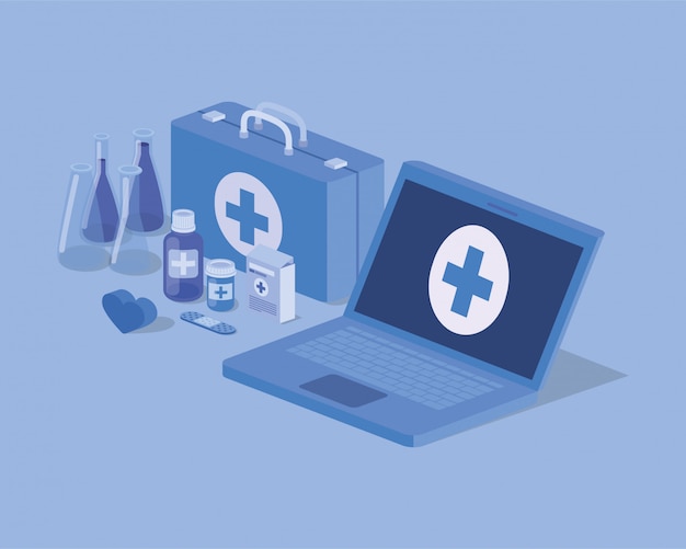 Laptop telemedicine service with medical kit and drugs