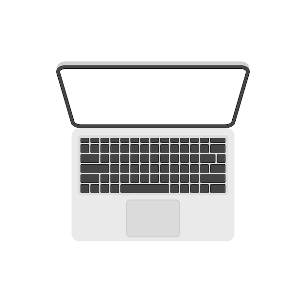 노트북 상단 보기 흰색 화면 디스플레이 격리된 플랫 스타일의 컴퓨터 모형 벡터 그림