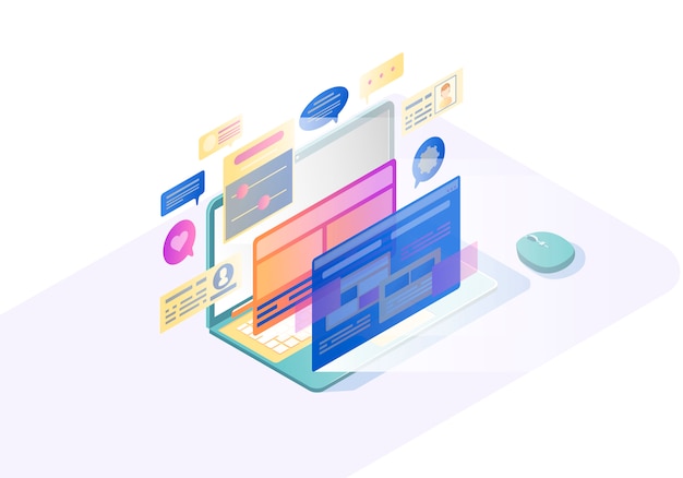 Laptop ui isometric vector illustration