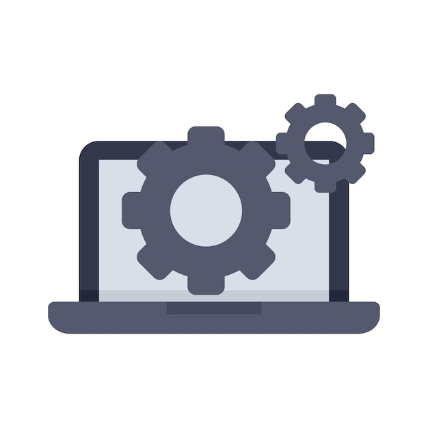 Laptop versnelling systeempictogram Vlakke afbeelding van laptop versnelling systeem vector pictogram geïsoleerd op een witte achtergrond