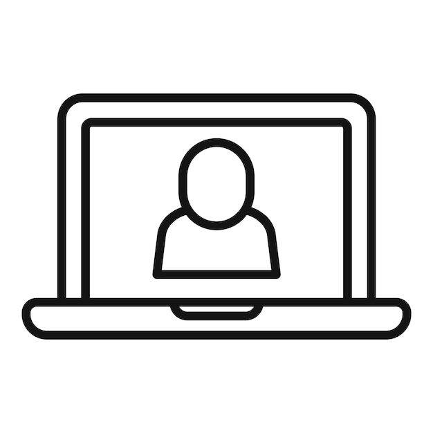 ラップトップ ビデオ通話アイコン アウトライン ベクトル お問い合わせページ オンライン情報