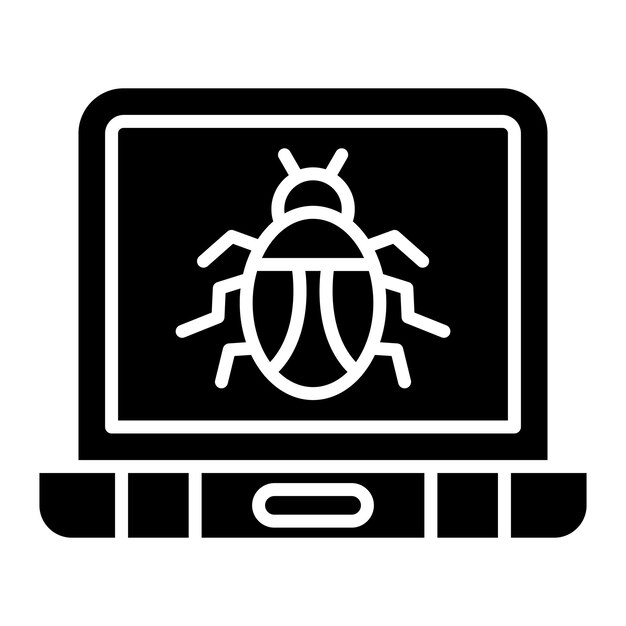 Vector laptop virus glyph solid black illustration