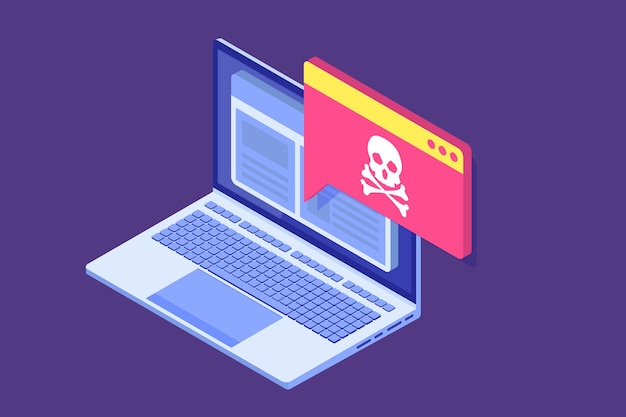 Vector laptop virus malware trojan notification or alert