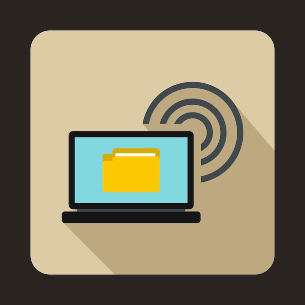 Laptop and and wireless icon in flat style on a beige background