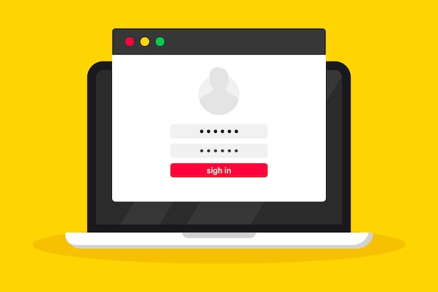 Laptop with account login and password form page on screen. sign in to account. login form on a laptop. login and password form page on a computer screen. user authorization. login authentication page
