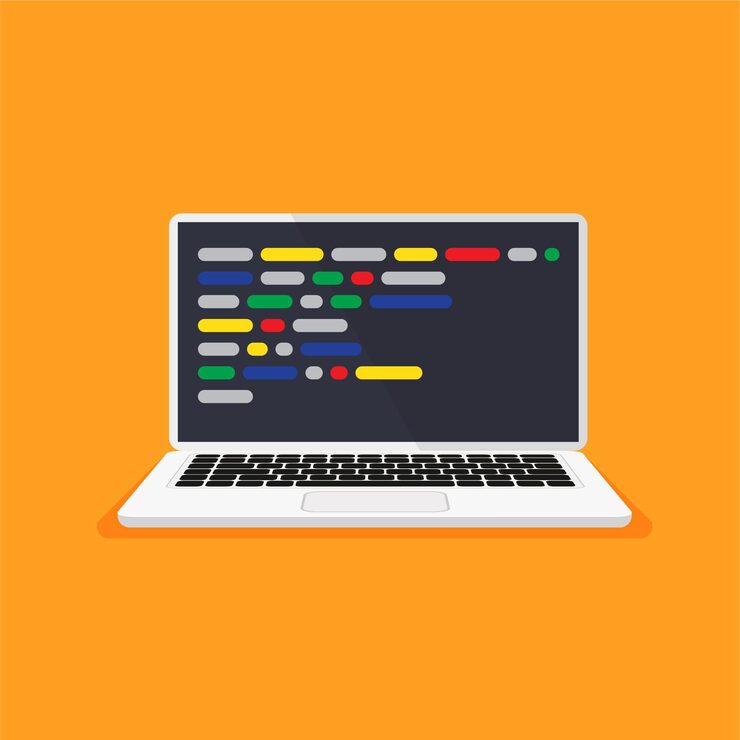 Vector laptop with code on a display web developer design programming coding concept