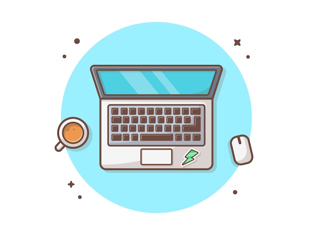 Vector laptop with coffee vector icon illustration