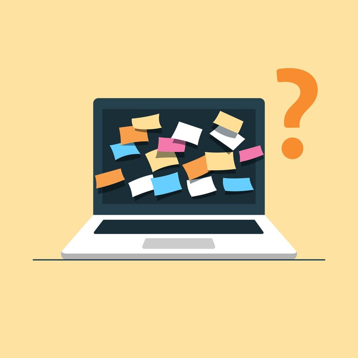 Vector laptop with colorful sticky notes on the blank screen