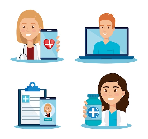 Laptop with doctor and telemedicine icons