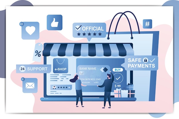 e コマース アプリケーションを備えたラップトップと安全な支払いを備えたクレジット カード e ショップで買い物をする人々