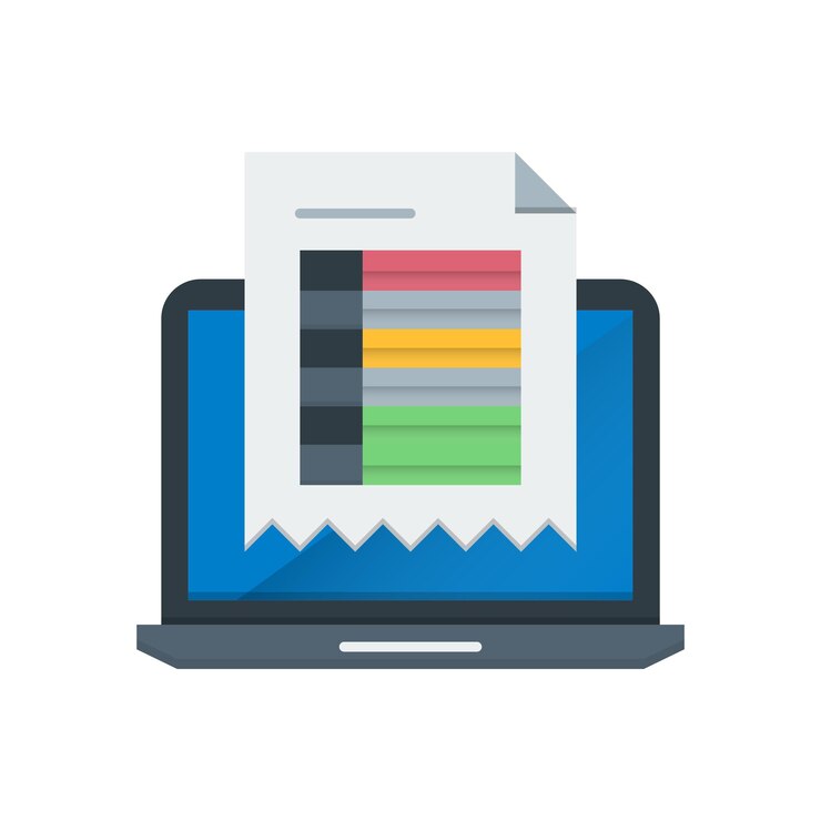 Vector a laptop with a folder on the screen that says a document on it.