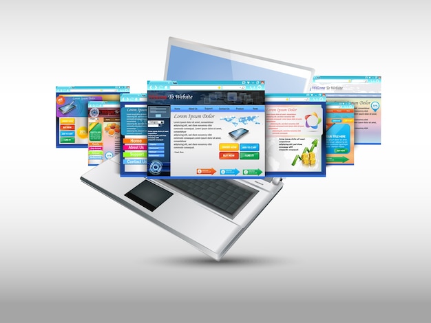 Laptop with illustration of template website