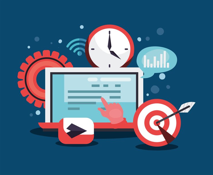 Vector laptop with marketing icons