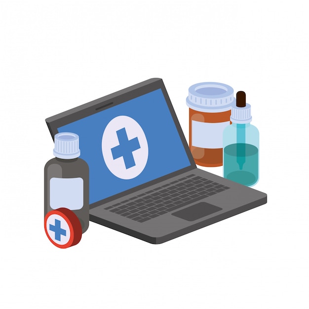 Vector laptop with medicine drugs isolated