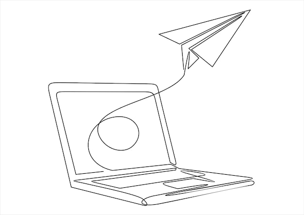 A laptop with a paper plane on the screen.