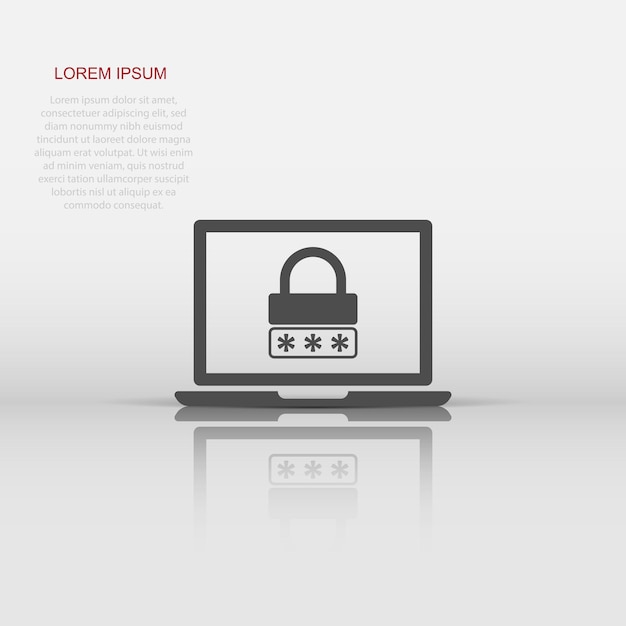 Laptop with password icon in flat style Computer access vector illustration on white isolated background Padlock entry business concept