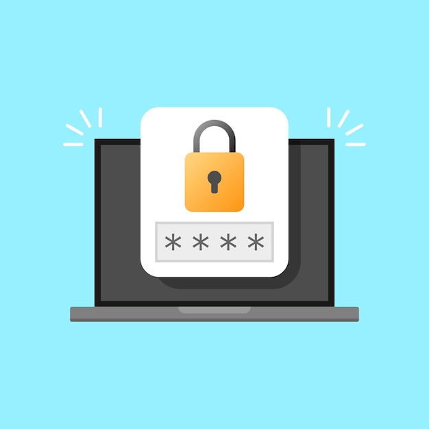 Laptop with password notification icon in flat style authentication vector illustration on isolated background login verification sign business concept